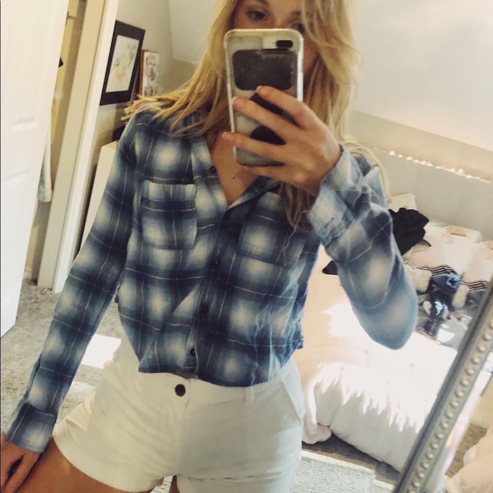 Hollister light blue plaid hoodie